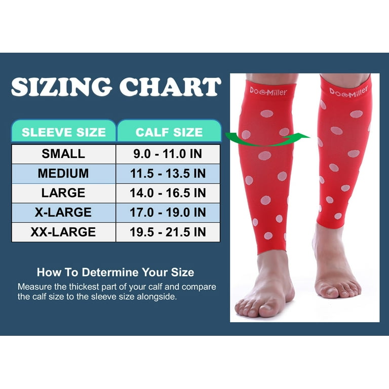 Doc Miller Premium Calf Compression Sleeve 20 30 mmHg 1 Pair RED w WHITE Polka Dots