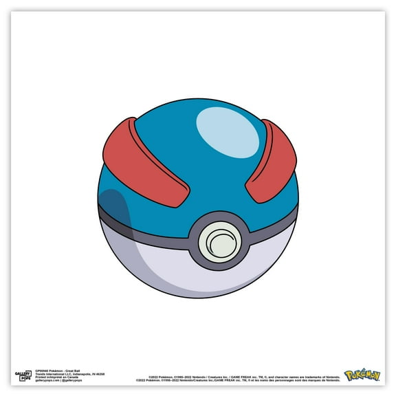 Gallery Pops Pokemon - Great Ball Wall Art, Unframed Version, 12" x 12"
