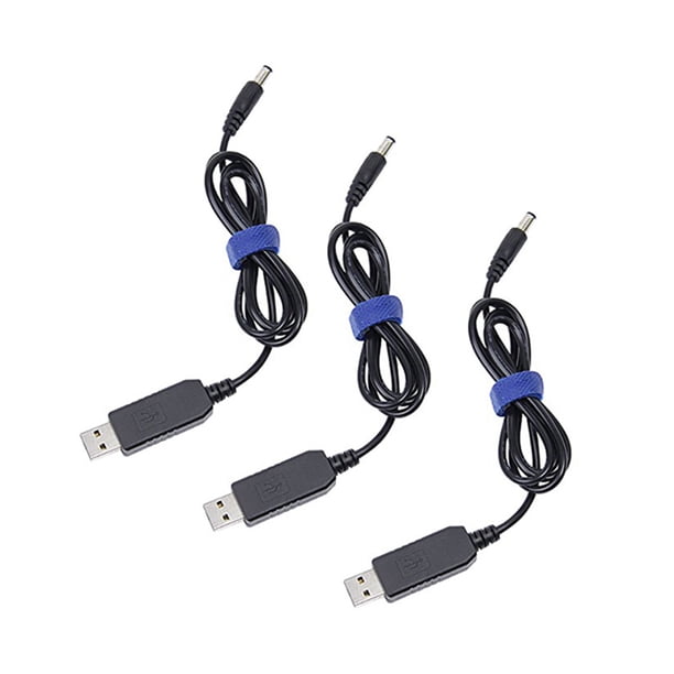 3X Cable de Conversion USB A DC Cable de Aumento de Voltaje 5V A 12V 5.5X2.1mm DC Macho 1M Nuevo