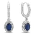 thumbnail image 1 of Dazzlingrock Collection 14K Oval Cut Blue Sapphire & Round Cut White Diamond Ladies Dangling Drop Earrings, White Gold, 1 of 1