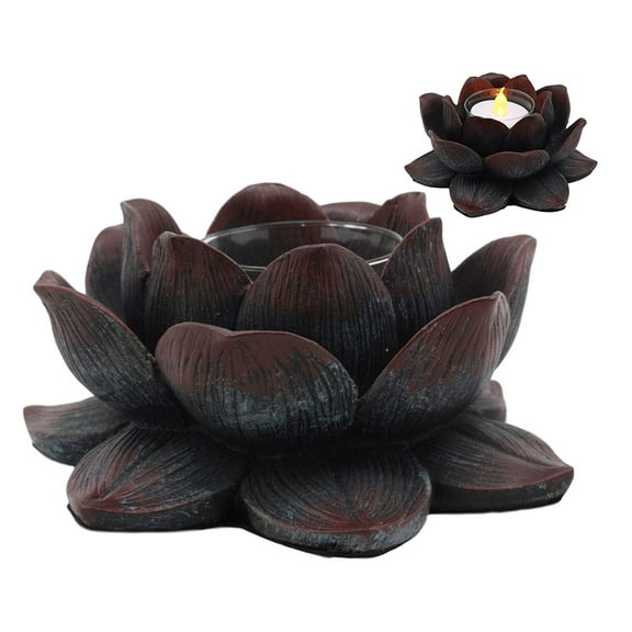 Ebros Blossoming Lotus Flower Tea Light Candle Holder Statue 4.5"Wide Feng Shui Zen Buddha Padma Altar Decoration Figurine Meditation Lotus Votive Holder