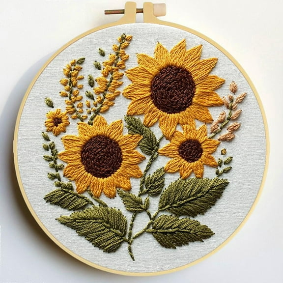 Punch Needle Kits Seaside Sunflowers Embroidery Starter Set with Hoop Easy for Beginners DIY Stress Relief Handmade Craft Hobby and Home Decor 20x20cm-3