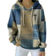 thumbnail image 2 of BODOAO Christian Hoodies for Women Religious Jesus Hoodie Retro Plaid Pullover Faith God Cross Shirts Bible Verse Tops Retro Print Sweatshirts Faith Shirts Jesus Hoodie Casual Fall Pullover Khaki 5XL, 2 of 4