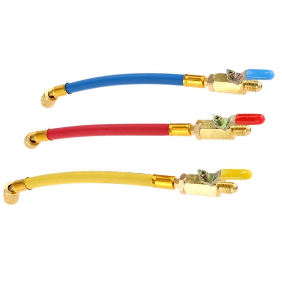 3Pcs R134A R410A R22 R12 Charging Hoses and Ball Valve Set, Air Condition Refrigeration High Pressure Manifold Gauge Set, AC HVAC Maintenance Kit