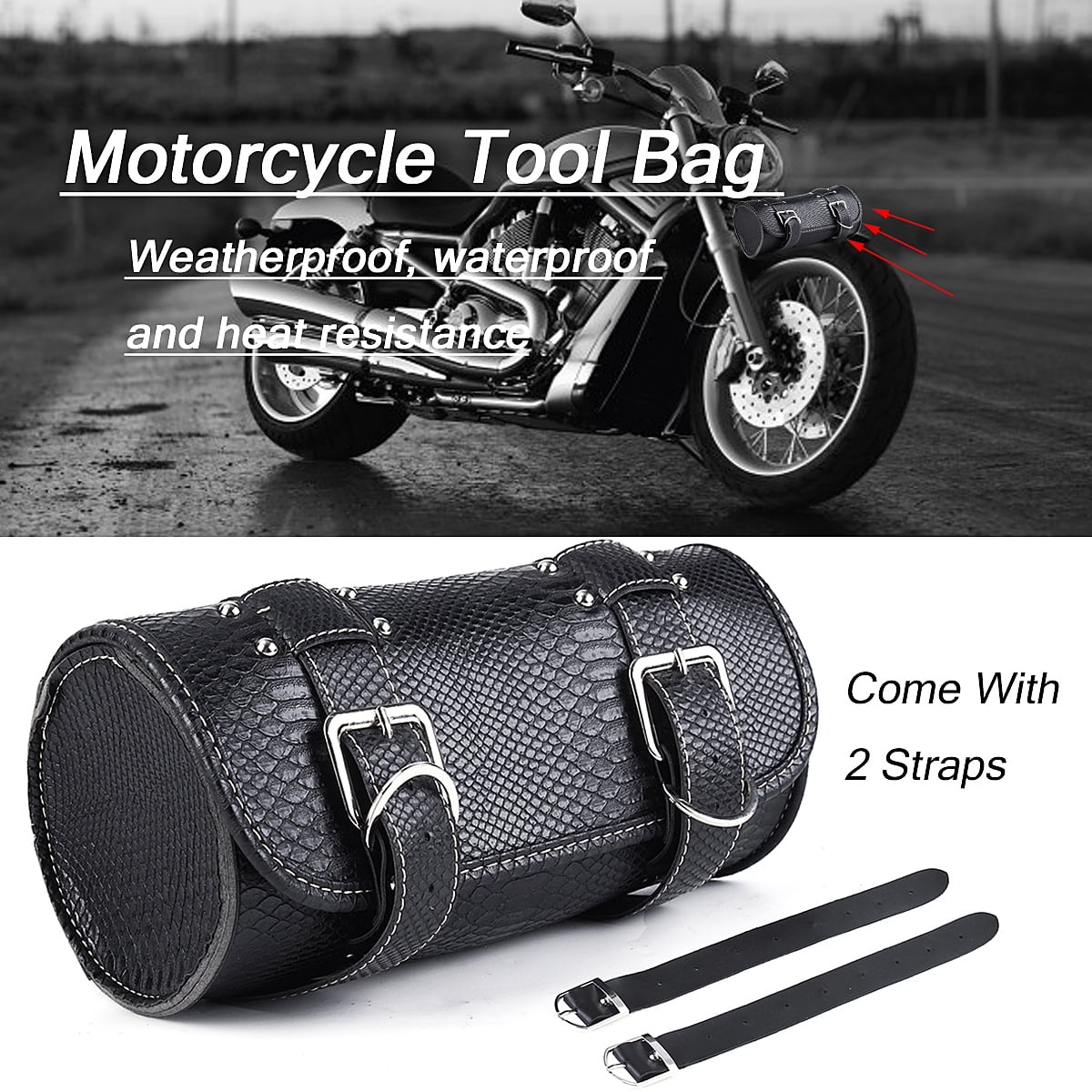 Motoforti Pair Universal Motorcycle Saddlebag Side Tool Bags Cycling Luggage Bag Quick Release Buckles Black 10.24x4.33x9.45 