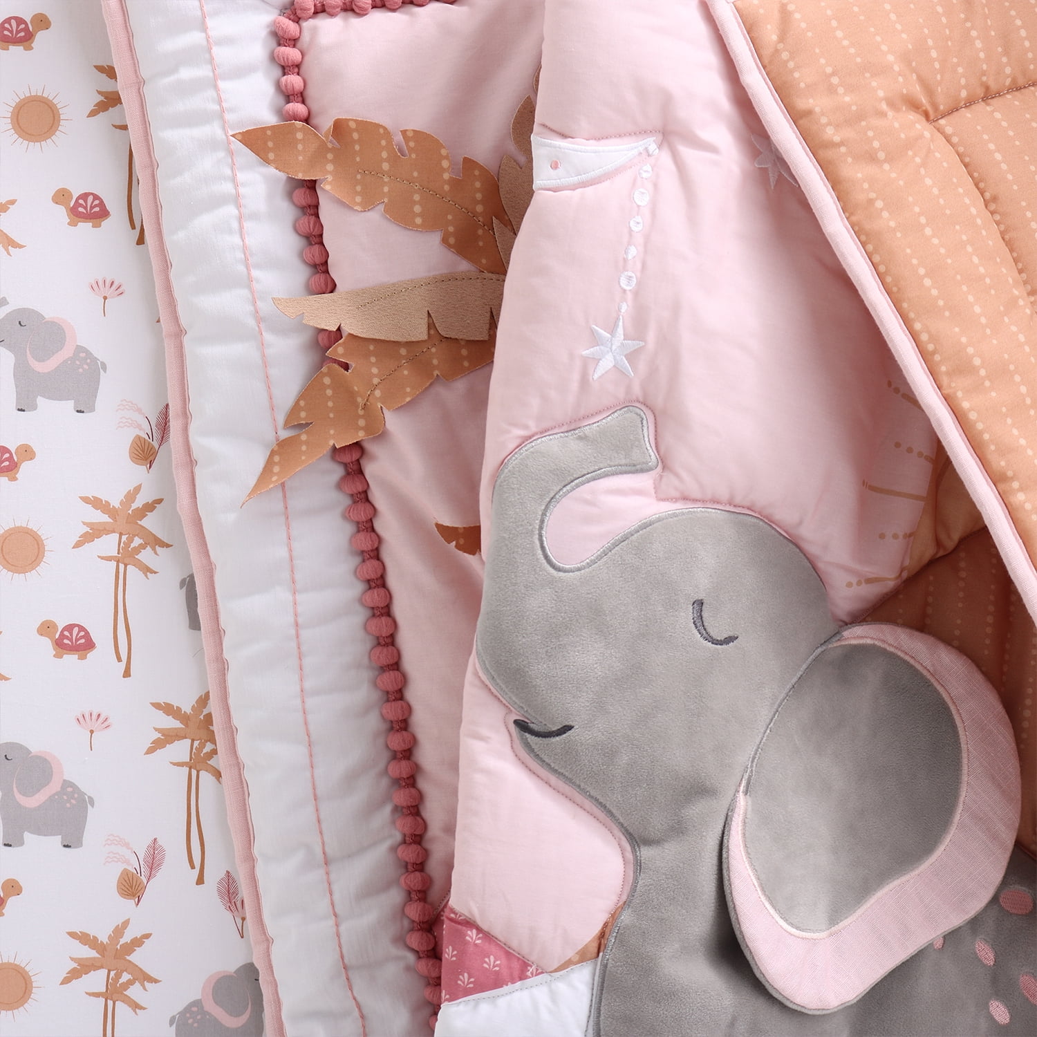 The Peanutshell Organic Cotton Crib Bedding Set For Baby Girls Safari Oasis 4 Pieces Pink