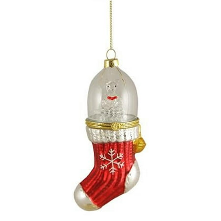 Roman 6" Spun Glass LED Lighted Color Changing Teddy Bear Christmas Ornament - Red/Silver