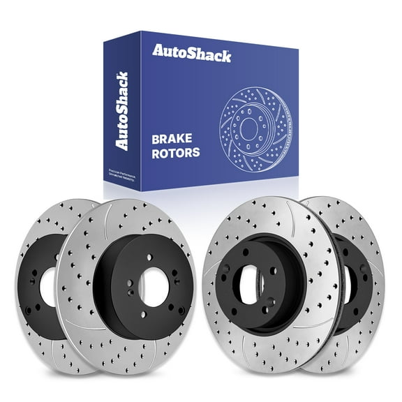 AutoShack Front Vented & Rear Solid Drilled & Slotted E-Coated Brake Rotors 4-PC Set Replacement for 2011-2016 Kia Sportage 2010-2015 Hyundai Tucson ShadowGuard