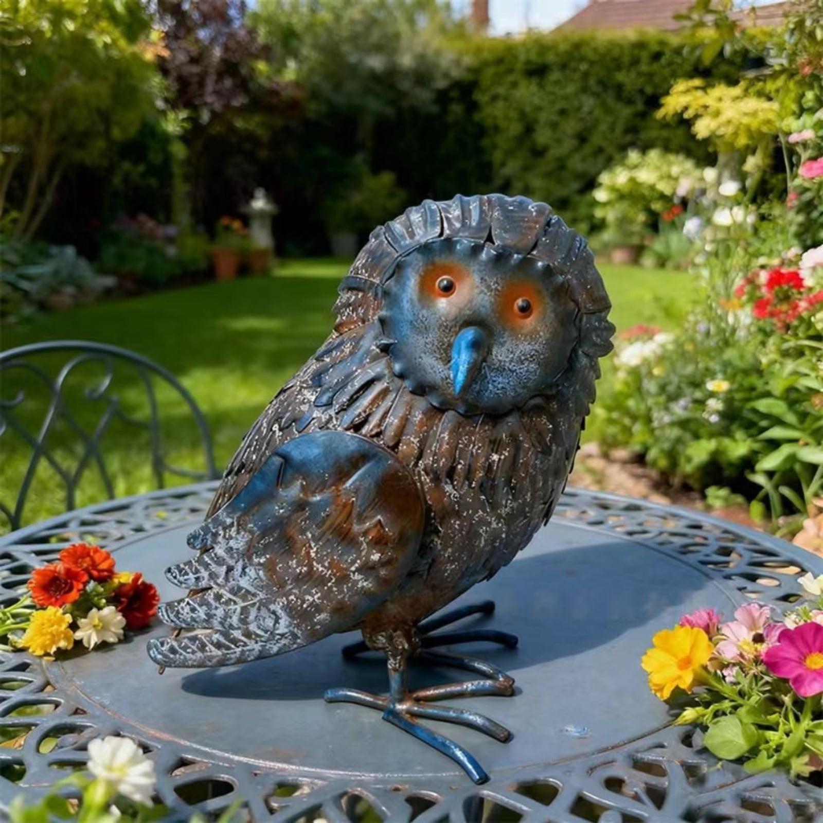 Metal Owl Garden Statue Outdoor Decorative Sculpture Iron Art Animal Figurine for Patio Lawn Yard Home Porch Decor Weather Resistant Craft