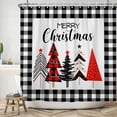 thumbnail image 2 of Merry Christmas Shower Curtain Christmas Tree Black and White Buffalo Plaid Winter Xmas Holiday Bathroom Shower Curtain Set Waterproof Polyester Fabric Washable with Hooks 72Wx72H Inch, 2 of 6
