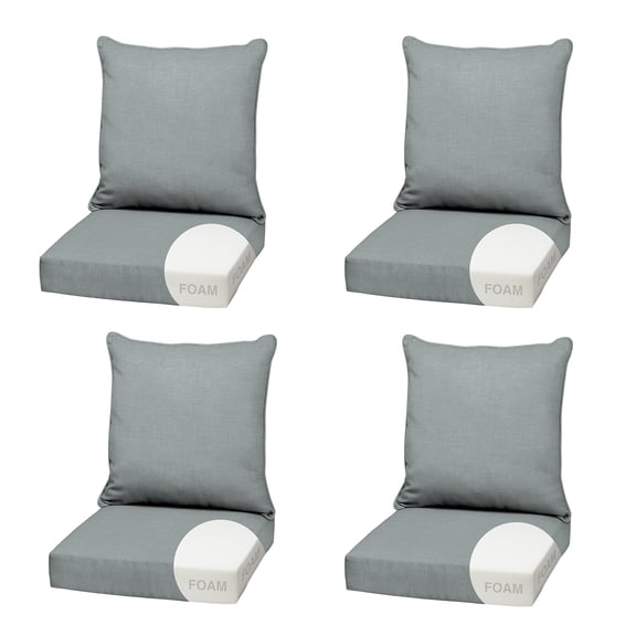 ARDEN Outdoor Foam Deep Seat Cushion (4-Pack), 22x24, Premium High-Density Foam, Never Flattens, Weather-Proof for Patio Chair Sofa Couch, Stone Grey Leala
