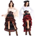 thumbnail image 2 of Disfraces de piratas de Halloween, vestido vintage Steampunk, vestido victoriano medieval con volantes, faldas góticas, falda de corsé para mujer, 2 of 5