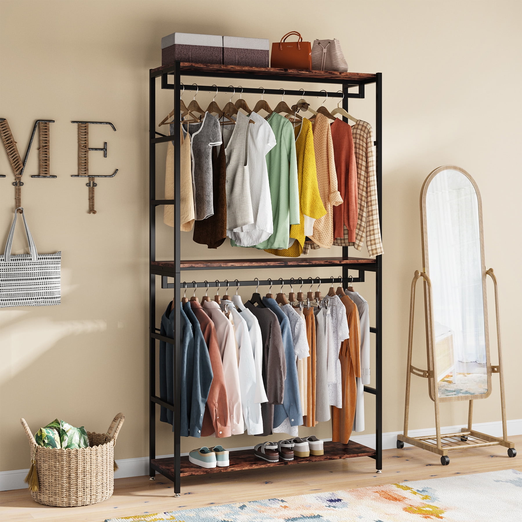 Tribesigns Freestanding Closet Organizer, Large Standing Clothes Garment Rack with 3 Storage