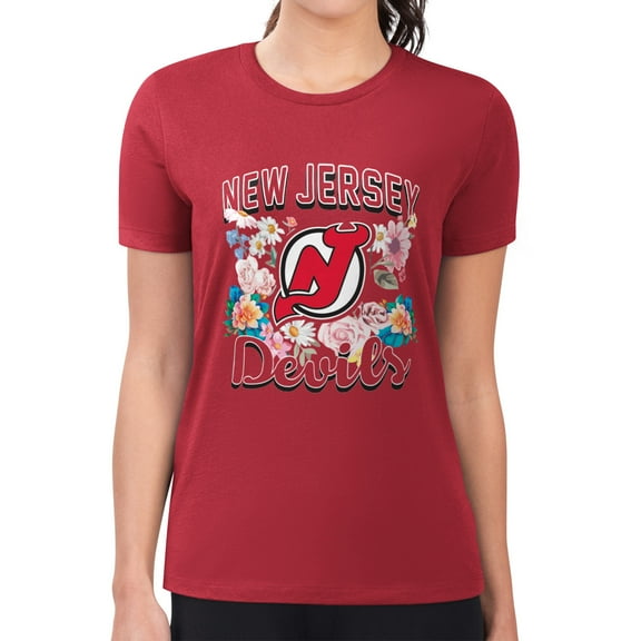 Women's G-III 4Her by Carl Banks Red New Jersey Devils Super-Slim Fit Lightweight Flower Logo T-Shirt