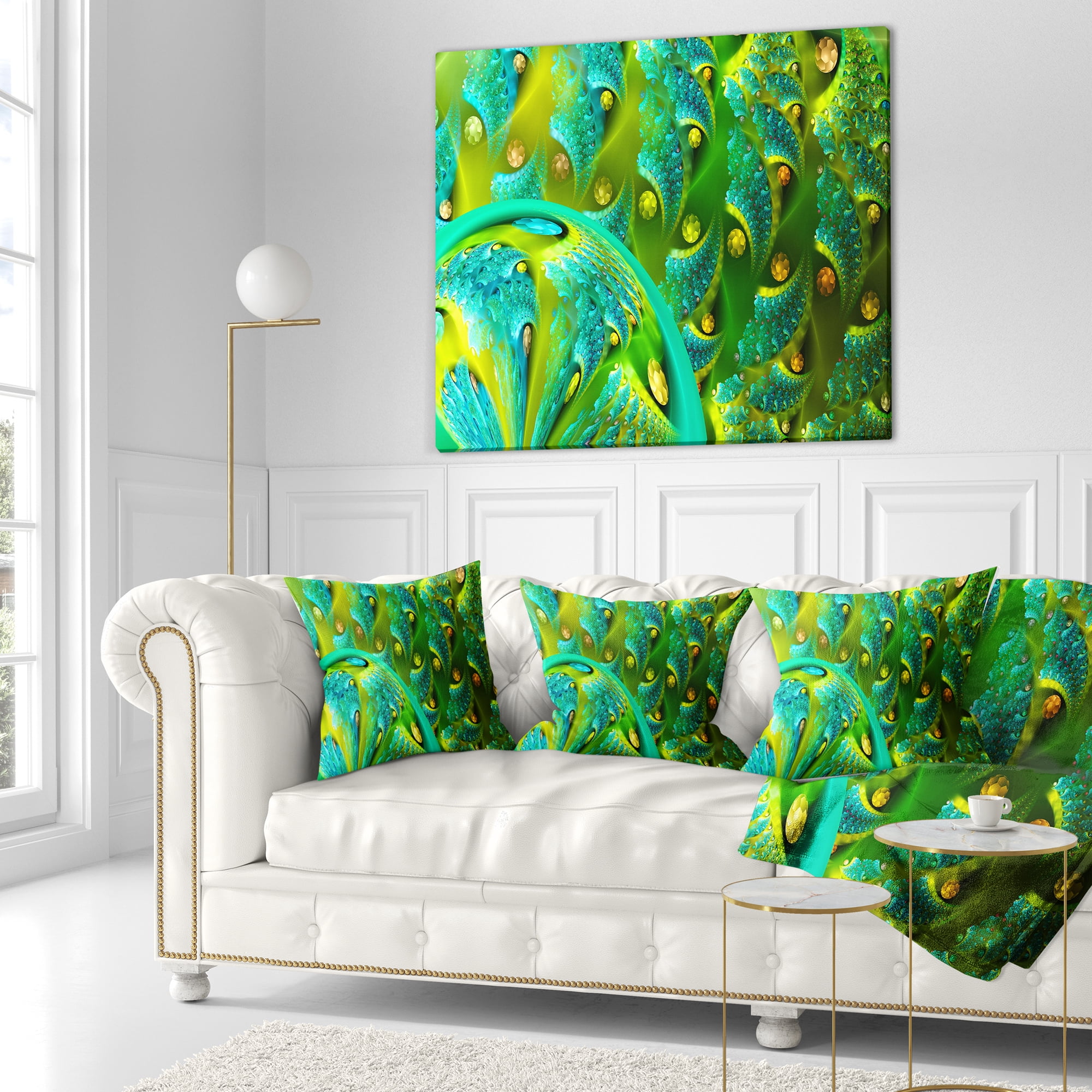 Designart Vibrant Green Fractal Flower Pattern - Abstract Throw Pillow - 16x16