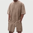 thumbnail image 4 of Zimjoy Men's Two Piece Summer Set Vintage Acid Wash Cotton Short Set Crew Neck Half Sleeve T-Shirts and Baggy Shorts Khaki XL, 4 of 7