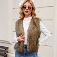 thumbnail image 5 of larppty Women's Faux Fur Waistcoat Vest Fuzzy Sleeveless Open Front Outwear Winter Warm Fluzzy Vest Jacket Coat (Coffee, 3XL), 5 of 6