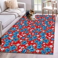 thumbnail image 2 of Blue Floral Washable Area Rugs 2.7'x5', Flower Leaves Farmhouse Red Background Low Pile Throw Living Room Rug Non-Slip Sturdy Edge Binding Carpet for Indoor Entryway Bedside Kitchen, 2 of 9