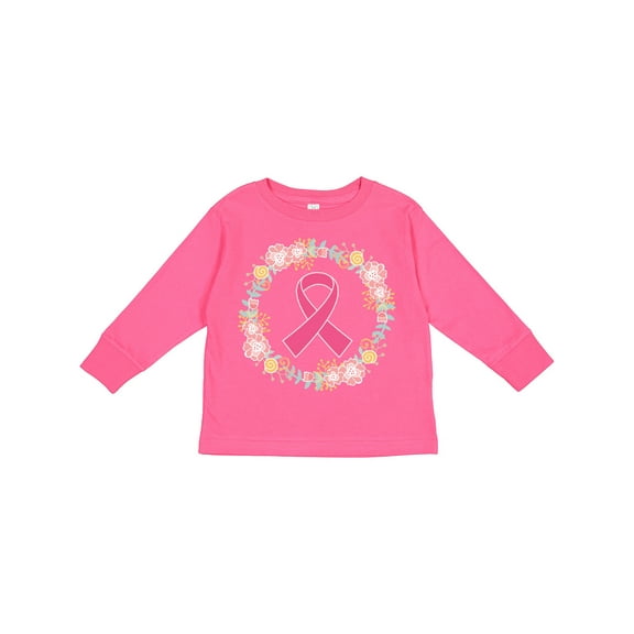 Inktastic Breast Cancer Pink Ribbon Awareness Wreath Girls Long Sleeve Toddler T-Shirt