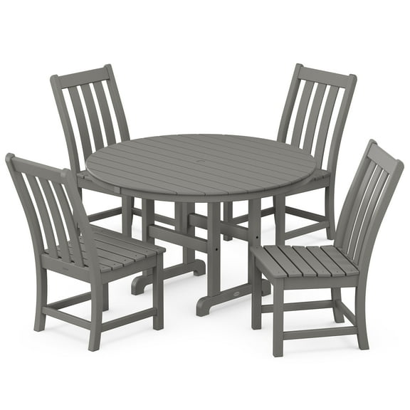 POLYWOOD Vineyard 5-Piece Classic Plastic Weather Resistant Dining Furniture Sets Slate Grey