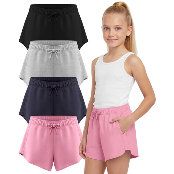 Pure Champ Girls Shorts 4 Pack Girls Athletic Shorts Ultra-soft Youth Quick Dry Dolphin With Drawstring Size Toddler -16 (Set 1 Size 4T)