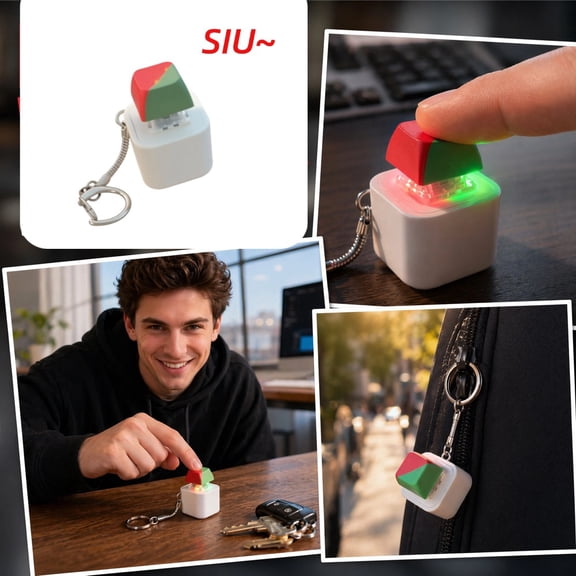 SIU Sound Button Fidget Keychain, Mini Mechanical Keyboard Clicker Keychain with LED Light & Stadium Cheer Sound, Portable Pocket Stress Relief Toy, Funny Novelty Prank Gift for Football Fans