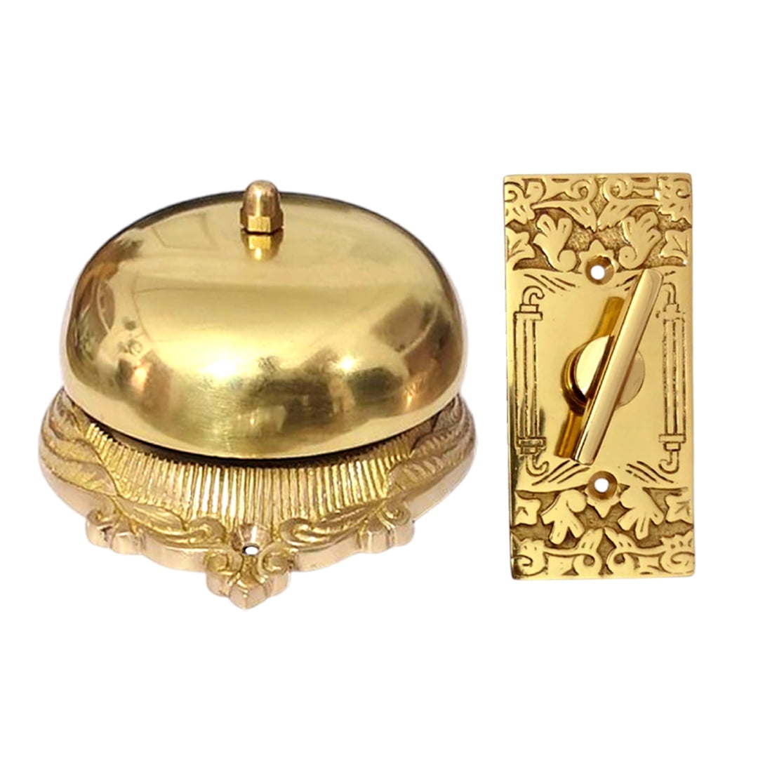 Shristy Hardware "Irice" Brass Manual Old Fashioned Door Bell – Vintage Twist Bell with Key Plate – Mechanical Doorbell for Home – PT-2 (Pack of 1 Polished Lacquered Finish)
