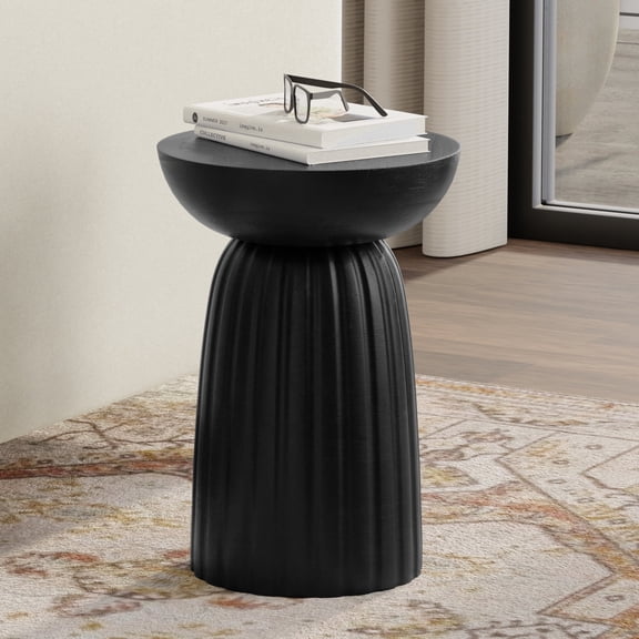 Boyd 13 inch Wide Solid Mango Contemporary Stripe Accent Table in Black, Assembled