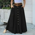 thumbnail image 4 of Zshosam Womens A Line Midi Skirt Vintage Button Down Swing Skirt High Waisted Slit Pleated Skirt with Pockets(Black,XXXXXL), 4 of 4