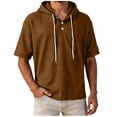 thumbnail image 3 of Men's Cotton Pullover Hooded Top Short Sleeve Casual Solid Color T-Shirt Hoodie Drawstring Loose Fit Summer Basic Streetwear Outfits Travel Essential | JASKFLY,Brown L, 3 of 7