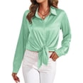 thumbnail image 3 of Blusas de Satén para Mujer, Camisas de Seda con Botones, Blusas Informales de Larga para Negocios Verde XXL, 3 of 7