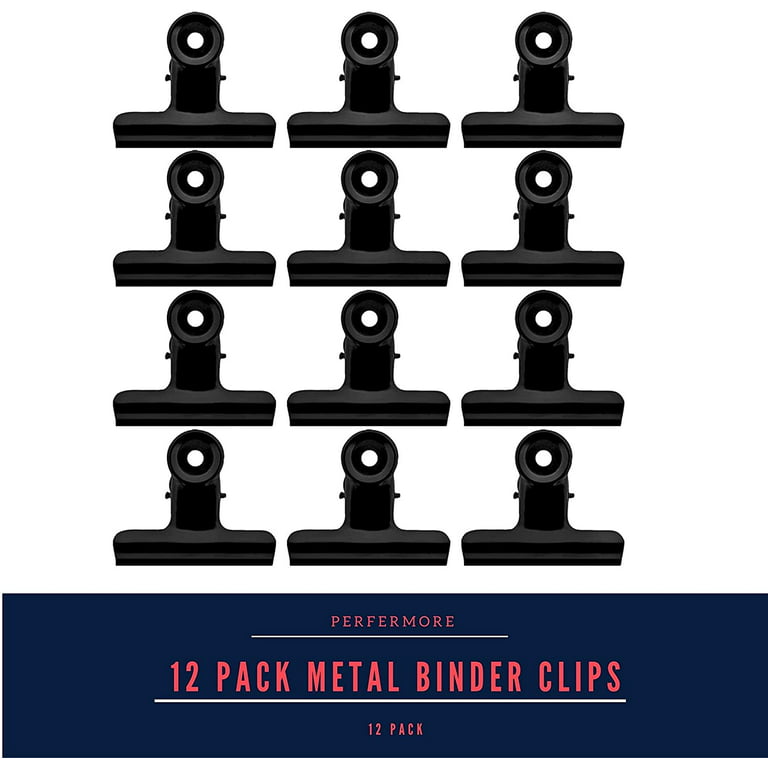 YUCHIYA 12 Pack Metal Clips with 12 Push-pins for Corkboard,Bulldog Clips for Hanging Pictures,Small Hinge Clips for Crafts,Mini Binder Clips Paper