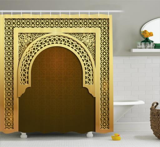 Moroccan Shower Curtain, Middle Eastern Ramadan Greeting Scroll Arch Figure... by Kozmos