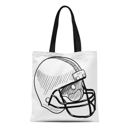 ASHLEIGH Canvas Tote Bag Sketch Doodle Football Helmet Sports Equipment in Drawing Concussion Reusable Shoulder Grocery Shopping Bags (Best Concussion Helmets For Football)