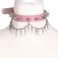thumbnail image 3 of VIGVAN Women Studded Cross Leather Choker Steampunk Style Gemstone Gothic Choker Alloy Metal Necklace (Tassels Spike Pink), 3 of 6