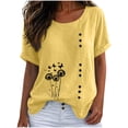 thumbnail image 6 of QUNYINEY Over Sized T Shirt Women Summer Cotton Floral Short Sleeve Tunic Tops Loose Fit Pullover Casual Button Crew Neck Shirts, 6 of 6