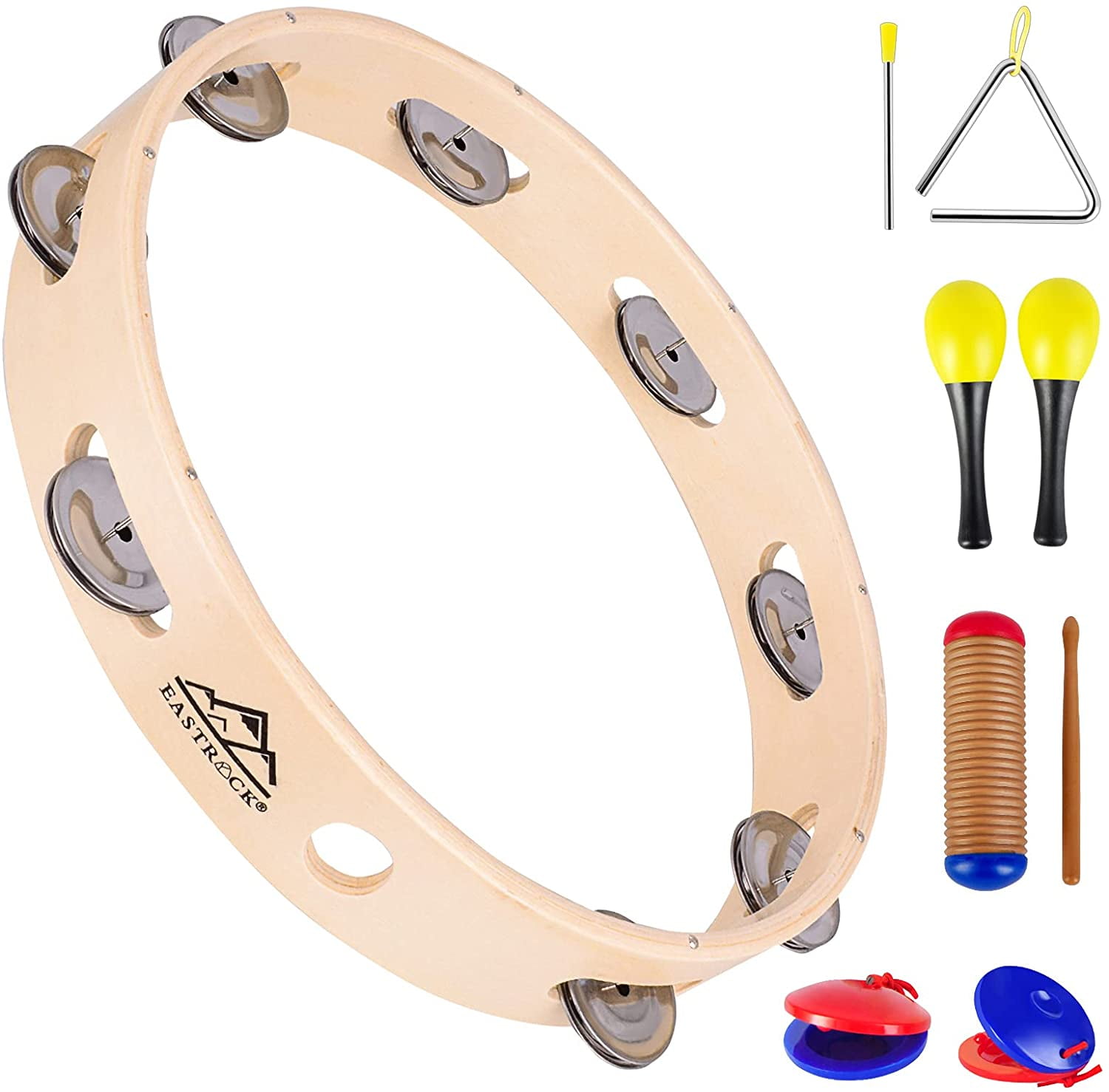 Party BLUE EastRock Tambourine,Metal Jingles Hand Held Percussion-Half Moon Tambourine for Kids KTV Adults 