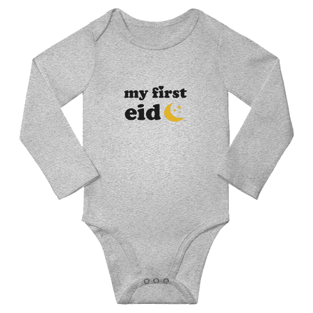 

My First Eid Cute Baby Long Sleeve One-pieces Boy Girl Unisex (Gray 6M)