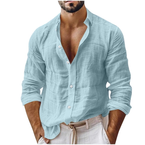 StSilkitty Button down Shirts for Men Cotton Linen Long Sleeve Collared Shirt Lightweight Casual Beach Vacation Tops