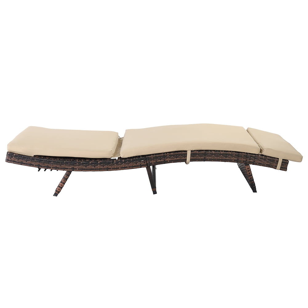 Kadyn S Shape Iron Frame Brown Gradient Beige Cushion Woven Rattan Bed, Brown Kadyn S Shape Iron Frame Brown Gradient Beige Cushion Woven Rattan Bed, Brown