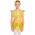 thumbnail image 6 of iiniim Girls Shiny Skirt And Top Set Ballroom Dancewear 2 Piece Dance Outfit for Cha-cha Performance Gold 16, 6 of 7