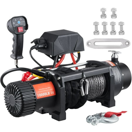 BENTISM Electric Winch, 12V 10,000 lb Load Capacity Nylon Rope Winch, IP67 85ft ATV Winch with Wireless Handheld Remote