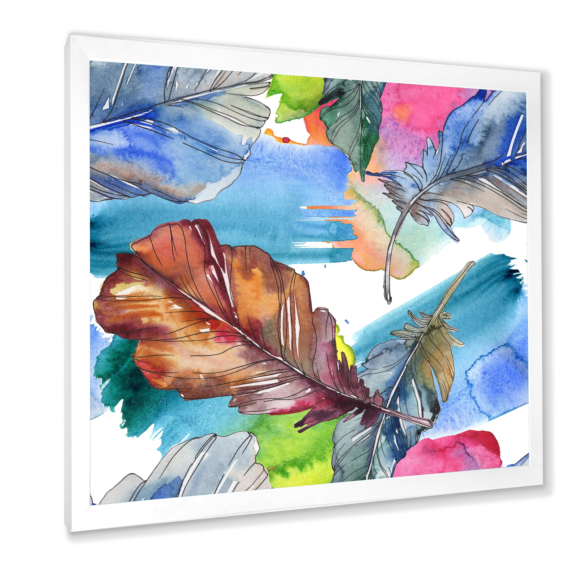 Designart 'Bird Feather In Pink and Blue' Traditional Framed Art Print
