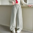 thumbnail image 5 of WUANDIXFA Girls Baggy Jeans Girl's Bowknot Print Washed Jean High Waist Denim Pants Straight Leg Trousers with Pockets Back to School Clothes Grey,15-16 Years, 5 of 6