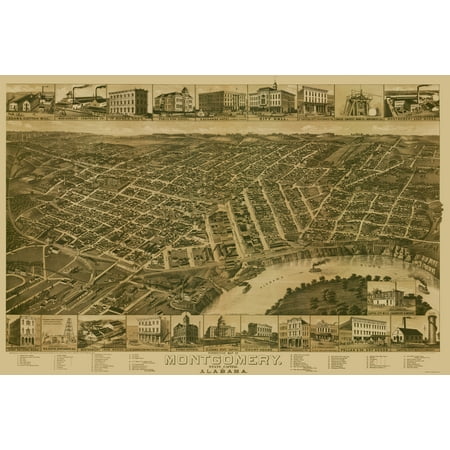 Historic Panoramic View - Montgomery Alabama - Wellge 1887 - Vintage Wall Art
