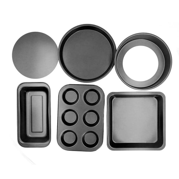 BOKYAN 6‑Piece Carbon Steel Baking Set – Loose‑Bottom, Anti‑Stick Cake, Pizza & Bread Pans for Home Kitchen