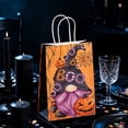 thumbnail image 7 of Sahpxhe Halloween Kraft Paper Gift Bags,Spooky Pattern Treat Bag with Handles,Reusable Party Favor Bags Candy Bags for Trick or Treat,8.3X5.9X3.1in Orange-E, 7 of 7