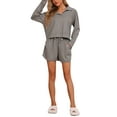 thumbnail image 2 of INSPIRE CHIC Women's Pajamas 2 Piece Lounge Sets Waffle Knit Matching Outfits Long Sleeve Top and Shorts with Pockets S Gray, 2 of 5