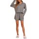 thumbnail image 2 of INSPIRAR CHIC Conjuntos de Pijamas para Mujeres de 2 Piezas, Ropa de Lounge, Tejido Waffle, Conjuntos a Juego, Top de Manga Larga y Pantalones Cortos con Bolsillos, 2XL Gris, 2 of 5
