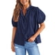 thumbnail image 1 of Camisa PRETTYGARDEN de algodón azul marino con botones y mangas farol para mujer M, 1 of 9